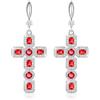 Linawe Orecchini a croce in argento, orecchini rossi da appendere, orecchini da donna, orecchini in cristallo con strass, gioielli alla moda, orecchini pendenti a forma di croce