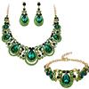 Clearine Goccia Statement Cristalli Collana per Donne Cluster Hollow Orecchini Pendenti Chain Bracciale Bib Jewellery Set per Matrimonio Sposa Damigella Smeraldo Colore Oro-Fondo