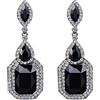 Clearine Orecchini matrimonio Sposa Clip On per Donne Cristallo Taglio smeraldo Infinito figura 8 Lampadario pendenti Nero Nero-Argento-fondo