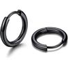 U7 Orecchini Donna Neri a Cerchio Piccolo 16 mm Orecchini Cerchio Uomo Huggie Neri Acciaio Inossidabile Larghezza 2mm Orecchino Cerchietto Colore Placcato Nero Regalo per Donna Uomo