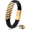 SERASAR Braccialetti Uomo Pelle 17cm Oro Braccialetto Uomo Cuoio Aggiustabile Magnetico Bracciali Braccialetti Perline Bigiotteria Bracialetto Cinturino Braciale Bambino Mens Bracelet Braciale Nere