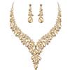 Clearine Matrimonio Sposa Jewellery Set Goccia Strass Cluster Statement Collana Orecchini Pendenti Costume for Women Champagne Oro-Fondo