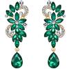 Clearine Orecchini Donna Boemia Cristallo Fiore Matrimonio da sposa Lampadario lacrima Bling Ciondolare Colore smeraldo Oro-fondo