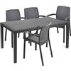 Dmora - Set Salotto da Esterno Roccaraso, Salottino Outdoor e Indoor, Tavolo Rettangolare Fisso con 4 sedie impilabili, Made in Italy, Antracite