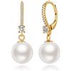 Jiahanzb Orecchini Perle Argento Sterling 925 Orecchini Pendenti Leverback Perle per Donna Perla Zirconi Gioielli Regali Perla Bianco 10 mm Placcati oro