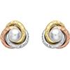 Carissima Orecchini a Bottone con Nodo da 9 mm e Taglio Diamantato con Perla in Oro Tre Colori 9 ct
