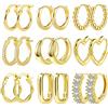 ALEXCRAFT 9 Paia di Orecchini a Cerchio 14K Placcato Oro e Argento Sterling Huggie Orecchini Piccoli Set di Cartilagine Cubic Zirconia per Donna e Uomo