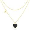 Linawe Collana con ciondolo a cuore da donna nera, ciondolo a catena in oro collana dorata con cuore, gioielli in acciaio inossidabile, catena a strati placcata in oro