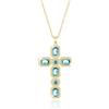 Linawe Collana in oro con catena a croce da donna, ciondolo a catena blu acquamarina, catena in oro, collana in cristallo con pietra portafortuna con diamante e pendente a croce, gioielli placcati
