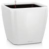 LECHUZA QUADRO LS 50 - Vaso da fiori autoinnaffiante, grande da giardino, per interni ed esterni, con foro di drenaggio e substrato per piante, Bianco lucido