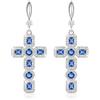 Linawe Orecchini pendenti in argento con croce blu zaffiro, set di orecchini da donna con strass di cristallo, orecchini a goccia in oro bianco con ciondolo a croce, pietra portafortuna