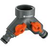 Gardena Raccordo a 2 Vie, per Collegare 2 Tubi da Giardino al Rubinetto Filettato da 33,3 mm (G 1"), Uscite Regolabili Singolarmente (940-20)