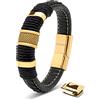 SERASAR Bracciale Uomo Oro 20cm Braccialetto Cuoio Aggiustabile Regolabile Magnetico Bracciali Braccialetti Perline Bigiotteria Bracialetto Cinturino Braciale Bambino Bracelet Corda Braciale Nere