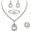 Clearine Set di Gioielli da Donna 18K Oro Placcato Goccia Cristalli Petali Cluster Pettorale Collana Bracciale Forato Orecchini per Prom Trasparente Argento-Fondo