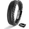 SERASAR Bracciale in Pelle da Uomo 23cm Nera Ragazzo intrecciato Avvolgente Catena