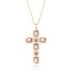 Linawe Collana a croce rosa con catenina dorata, da donna, ciondoli a catena in cristallo con diamante, pietra portafortuna, catena placcata in oro con ciondolo a croce, gioielli