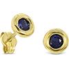 Miore Orecchini Donna Piccoli a Lobo Solitario Zaffiro Blu Oro Giallo 9 Kt / 375