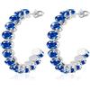 Linawe Orecchini blu zaffiro, orecchini a cerchio in argento, orecchini da donna con fossili, orecchini grandi in acciaio inossidabile, gioielli di moda, orecchini pendenti ipoallergenici con pietra