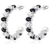 Linawe Orecchini pendenti in argento nero, orecchini grandi, da donna in acciaio inossidabile, ipoallergenici con pietra, gioielli alla moda, oro bianco, orecchini a cerchio in argento, senza nichel