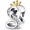 TINSLO Bead Charm Ciondolo Argento Sterling 925 Lettere con Cubic Zirconia Pendenti per Pandora Braccialetti, Compatibile con Braccialetti e Collane europei