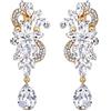 Clearine Orecchini a clip Boemo Boho Cristallo Fiore Sposa di nozze lacrima luminoso Lungo Mazzo di Clip-On a Pendenti Trasparente Oro-fondo
