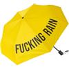 Fisura - Ombrello pieghevole originale "f*cking rain". Mini ombrello giallo e nero. Ombrello piccolo da donna. Ombrello pieghevole automatico. Ombrello da viaggio.