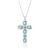 Linawe Collana a croce, collana in argento da donna, collana in cristallo con pietra portafortuna con diamante blu acquamarina con pendente a croce, ciondolo per collana, gioielli in argento