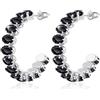 Linawe Orecchini a cerchio da donna neri in argento, grandi orecchini pendenti in argento, gioielli alla moda da donna in acciaio inossidabile con pietra, orecchini ipoallergenici senza nichel