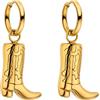 Purelei Orecchini a cerchio, impermeabili, con ciondolo a forma di barca da cowboy, in acciaio inox, placcato oro 14 K, argento e oro rosa 18 carati, orecchini alla moda, normale, Acciaio inossidabile
