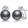 Jiahanzb Orecchini Perle Argento Sterling 925 Orecchini a Bottone con Perle per Donna Perla Zirconi Gioielli Regali Perla Ggrigio Scuro 13 mm