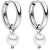 Purelei Orecchini Diligence, Orecchini con pendente da donna in acciaio inossidabile, Cerchi piccoli con perla, Diametro 10 mm, Regalo per donna (Argento)