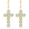 Linawe Orecchini pendenti in oro con croce blu acquamarina, orecchini da donna, orecchini in cristallo, con strass, gioielli alla moda placcati in oro, orecchini pendenti a goccia con ciondolo a croce