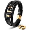 SERASAR Regalo Uomo Braccialetto Uomo 23cm Oro Bracciale Pelle Cuoio Regolabile Magnetico Inox Bracciali Braccialetti Perline Bracialetto Cinturino Braciale Bambino Bracelet Braciale Nere Accessori
