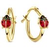 Miore Orecchini a cerchio coccinella per bambini in oro giallo 9 carati 375 da 14 mm, oro e smalto., oro, Smalto