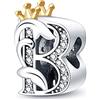 TINSLO Bead Charm Ciondolo Argento Sterling 925 Lettere con Cubic Zirconia Pendenti per Pandora Braccialetti, Compatibile con Braccialetti e Collane europei