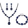 Clearine Gemma Diamante Goccia Matrimonio Sposa Costume Statement Y-Collana Orecchini Pendenti Tennis Bracciale Set per Donne Zaffiro Colore Nero Fondo