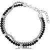 Made by Nami Bracciale a doppio strato per uomo - Bracciali di perline per uomo e set di bracciali a catena per uomo - Bracciali d'argento regolabili da uomo (18 cm + 5 cm Estensione di catena)