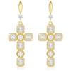 Linawe Orecchini a croce da appendere in oro, da donna, orecchini in cristallo con strass, gioielli alla moda, pendenti a forma di croce, pietra portafortuna, ciondolo in moissanite