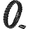 SERASAR Braccialetti Uomo Nero 17cm Braccialetto Uomo Pelle Aggiustabile Magnetico Inox Bracciali Braccialetti Perline Bigiotteria Bracialetto Braciale Bambino Bracelet Corda Braciale Nere Accessori