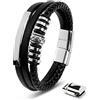SERASAR - Bracciale da uomo in pelle di alta qualità, con chiusura magnetica in acciaio inox, nero, argento e oro, con scatola per gioielli, ottima idea regalo, 17cm, Pelle, No Gemstone