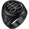 FaithHeart Anello Uomo Croce del Leviatano/Sigillo di Satana Anello Diavolo Personalizzato Punk Hiphop Rapper in Accaio Inox 316L Oro/Nero Placcato Gioielli Religiosi del Satanismo