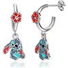 Disney Orecchini a Cerchio Disney Lilo e Stitch - Orecchini Pendenti in Ottone con Fiori di Ibisco Smaltati e Cuciture - Licenza ufficiale