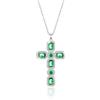 Linawe Collana con catena a croce, collana a catena in argento, da donna, smeraldo verde smeraldo, pietra portafortuna, collana in cristallo, collana in argento con ciondolo a croce, gioielli