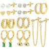 ALEXCRAFT orecchini donna argento 925, orecchini cerchio, orecchini punto luce, orecchini pendenti argento, Set di Orecchini per Piercing Multipli Placcati in Oro 14K orecchini