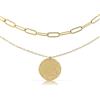 Made by Nami Collana Doppia Donna Acciaio Oro Waterproof Medaglione Martellato Boho Elegante 40-50cm