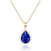 Linawe Collana da donna blu zaffiro, ciondolo in oro rosa, diamante, pietra portafortuna in cristallo, set di gioielli a catena con ciondoli per donna