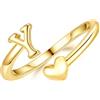 TINGN Anello oro da donna e ragazza, placcato oro 14 carati, impermeabile, a forma di cuore, con lettera, impilabile, anello per pollice, celebrità, anello d'oro, regalo per donne, fidanzate e ragazze