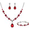 Clearine Matrimonio Sposa Goccia Diamante Costume Y-Collana Orecchini Pendenti Marquise Cristalli Tennis Bracciale Set di Gioielli per Donne Rosso Colore Argento-Fondo