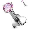 OUFER Body Piercing 16G Titanium Internally Threaded Helix Tragus Conch Lip Cartilage Flat Back Studs Bars Body Piercing Jewelry 5/6/8/10/12mm Pink CZ Cartilage Earrings