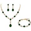 Clearine Gemma Diamante Goccia Matrimonio Sposa Costume Statement Y-Collana Orecchini pendenti Tennis Bracciale Set per Donne Oro fondo Verde Smeraldo Colore